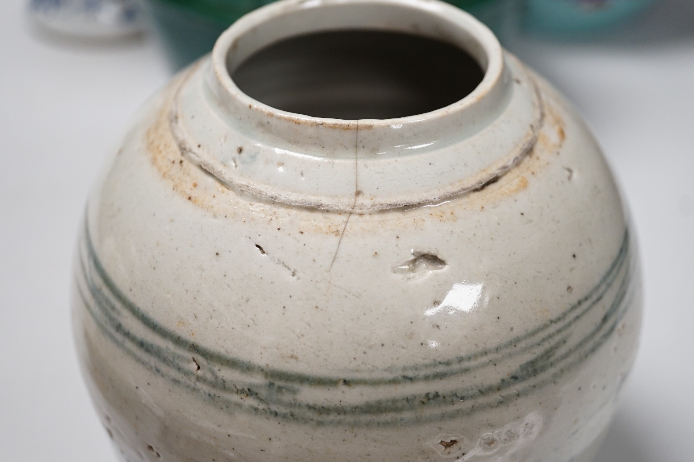 A group of Chinese porcelain, to include a Chinese blue and white vase, tallest 31cm